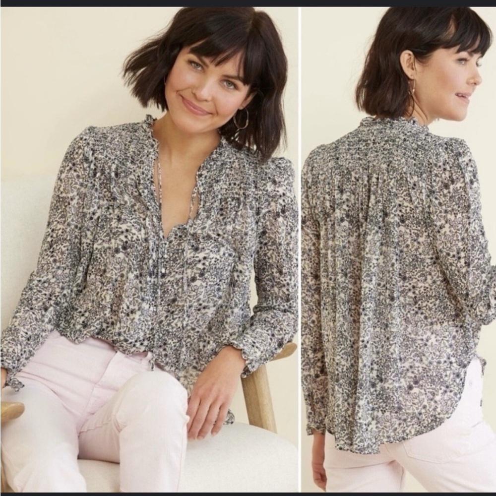 Free People Black and White Floral Blouse